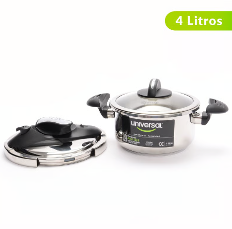 Olla a presión Universal de acero 4lt abre fácil tapa de vidrio